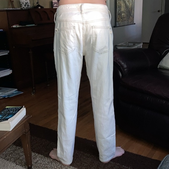 Pilcro off white slim boyfriend jeans with rainbow stripe on the side. - Picture 2 of 11